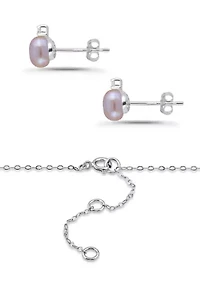Sterling Silver Purple Bead Necklace and Earring Set