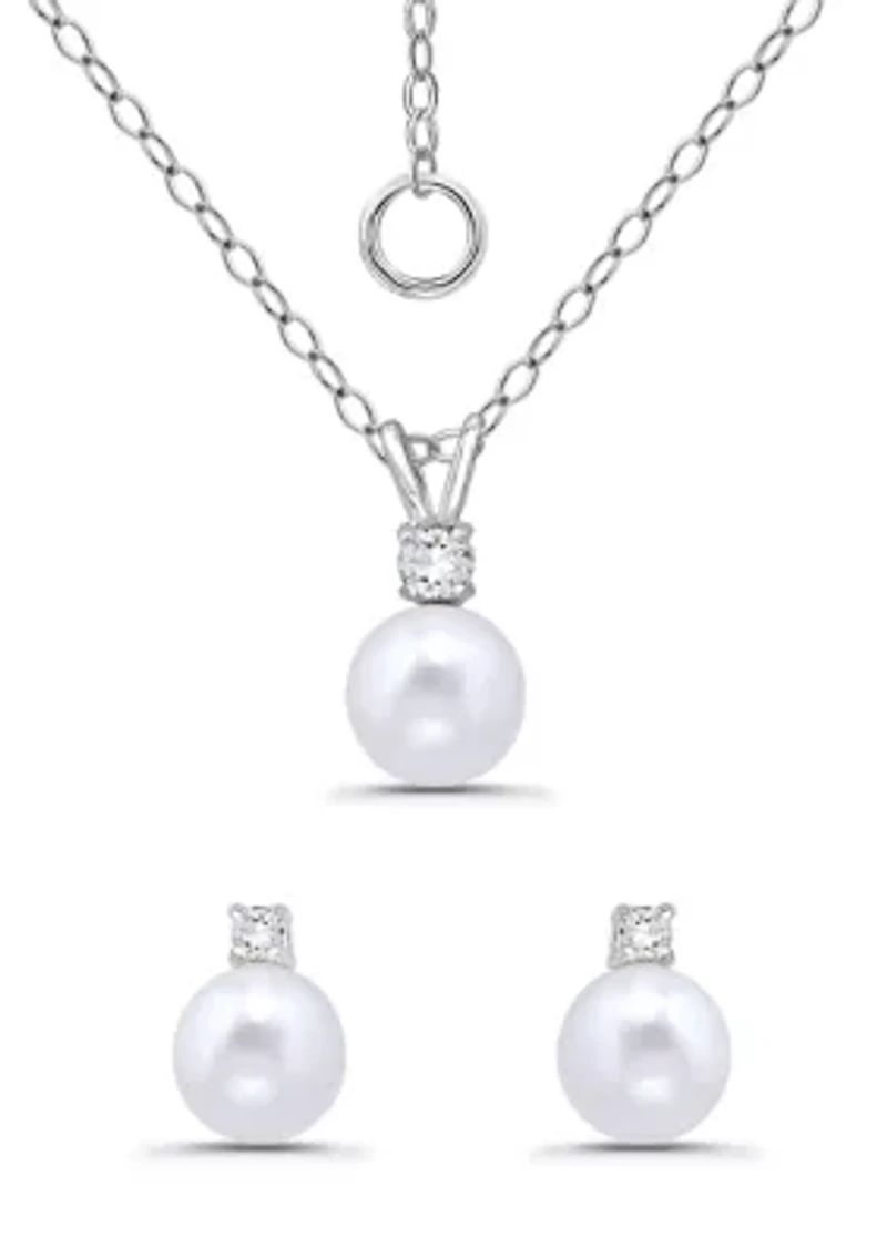 Pear Pendant Sterling Silver Necklace and Stud Earring Set