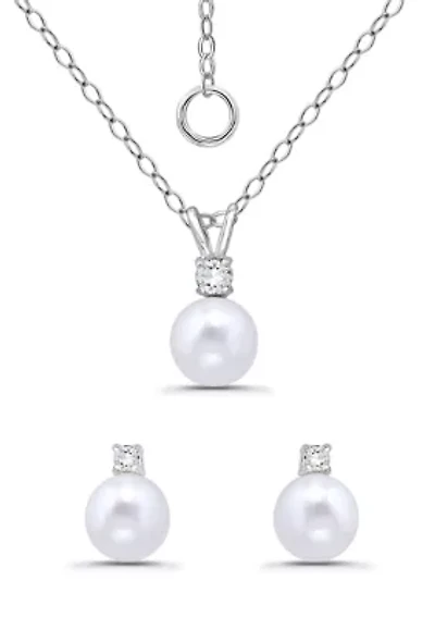 Pear Pendant Sterling Silver Necklace and Stud Earring Set