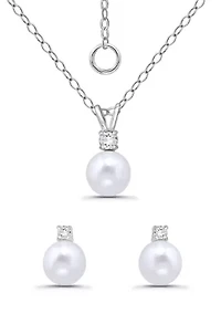 Pear Pendant Sterling Silver Necklace and Stud Earring Set