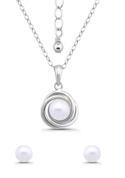 Sterling Silver Pendant Necklace and Stud Earring Set