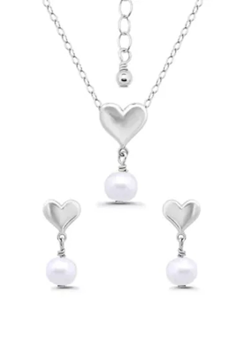 Sterling Silver Heart Pendant Necklace and Drop Earring Set