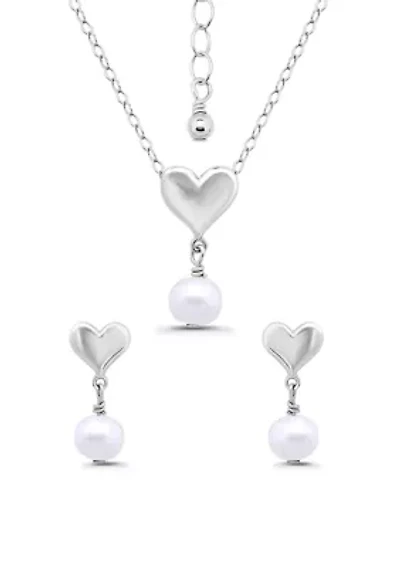 Sterling Silver Heart Pendant Necklace and Drop Earring Set