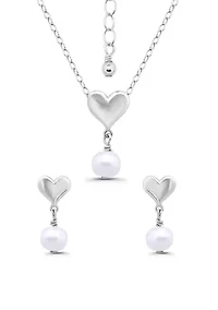Sterling Silver Heart Pendant Necklace and Drop Earring Set