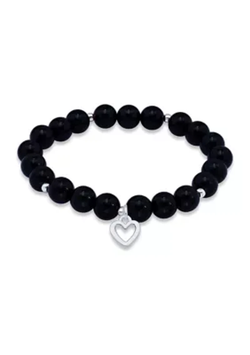 Sterling Silver Heart Charm Bead Bracelet