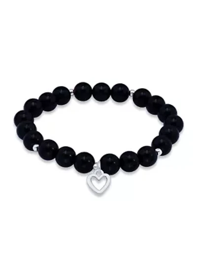 Sterling Silver Heart Charm Bead Bracelet