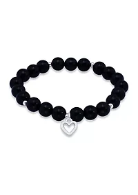 Sterling Silver Heart Charm Bead Bracelet