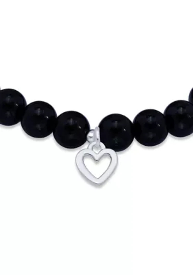 Sterling Silver Heart Charm Bead Bracelet