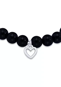 Sterling Silver Heart Charm Bead Bracelet