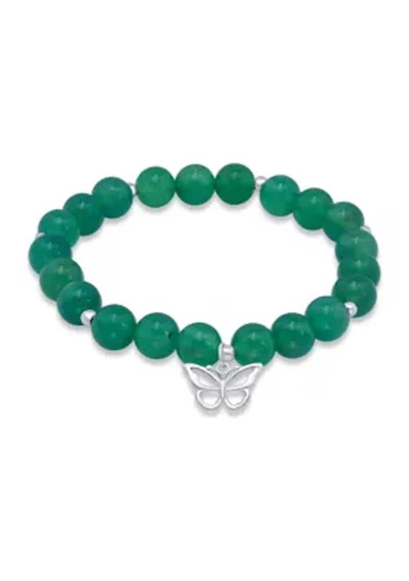 Sterling Silver Butterfly Charm Beaded Bracelet