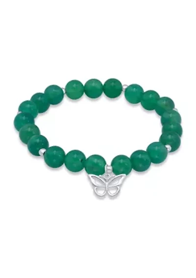 Sterling Silver Butterfly Charm Beaded Bracelet