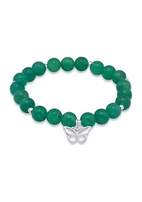 Sterling Silver Butterfly Charm Beaded Bracelet