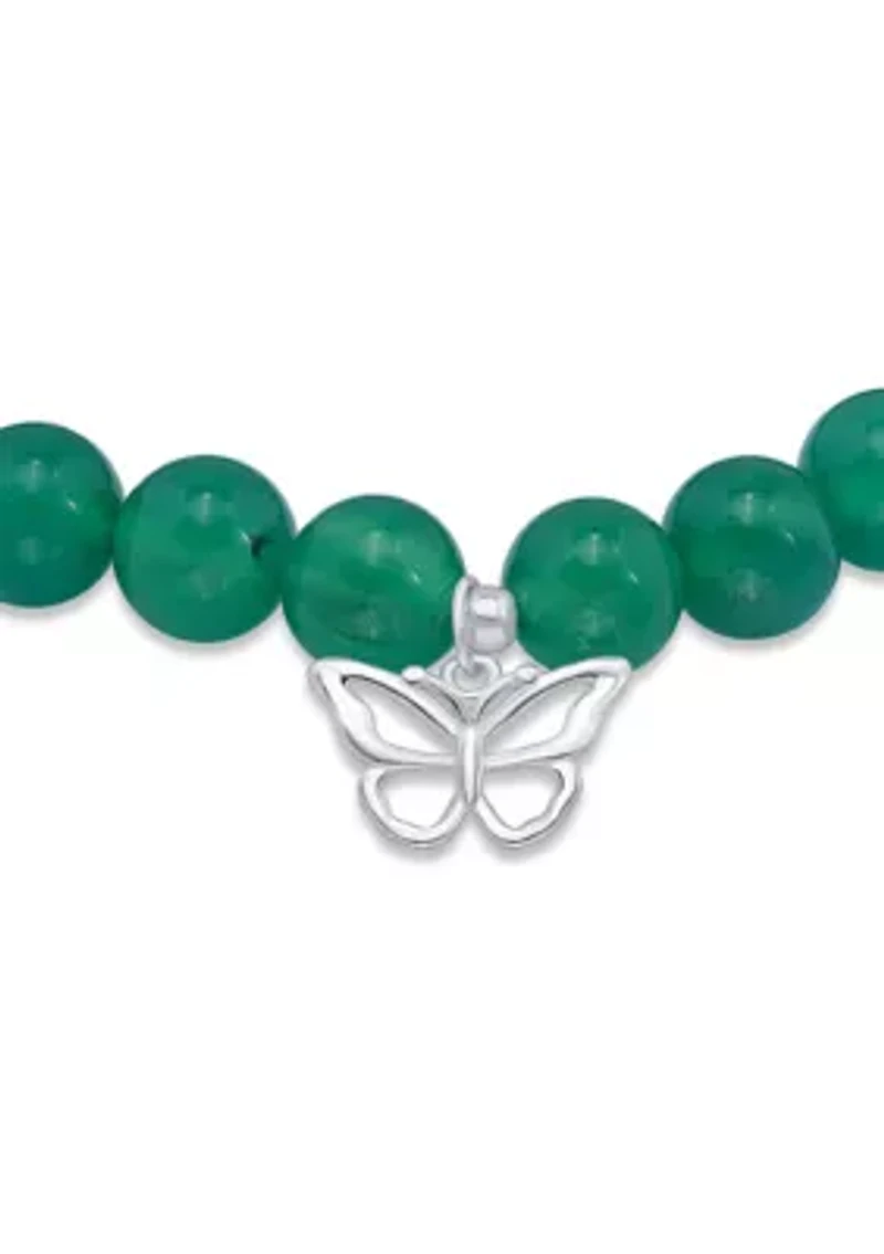 Sterling Silver Butterfly Charm Beaded Bracelet