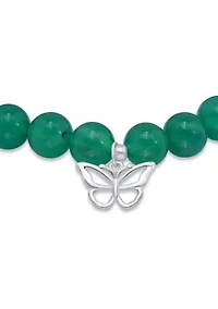 Sterling Silver Butterfly Charm Beaded Bracelet