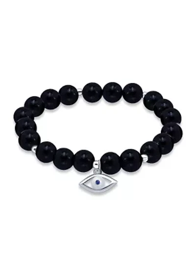 Sterling Silver Evil Eye Charm Bead Bracelet