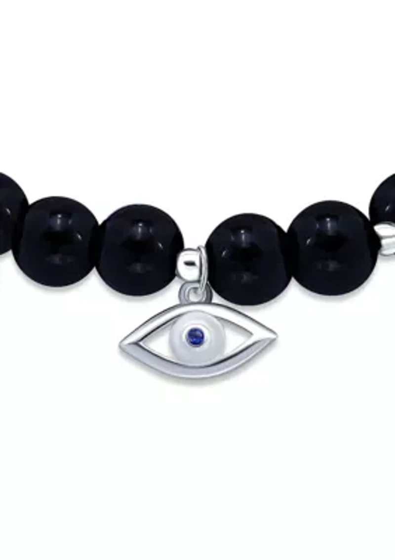 Sterling Silver Evil Eye Charm Bead Bracelet