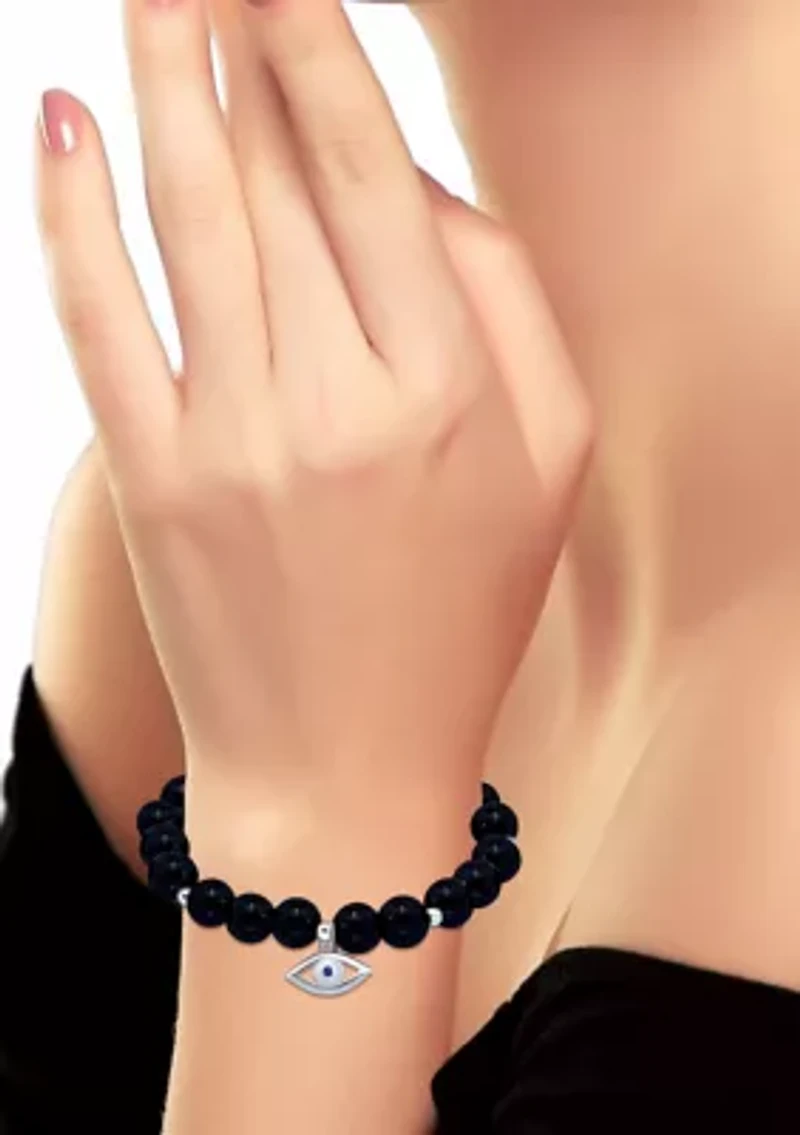 Sterling Silver Evil Eye Charm Bead Bracelet