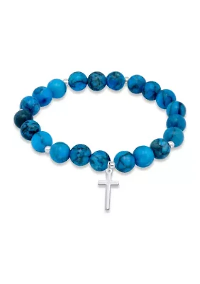 Sterling Silver Cross Charm Bead Bracelet