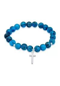 Sterling Silver Cross Charm Bead Bracelet