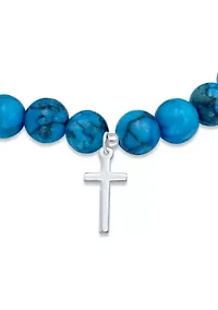 Sterling Silver Cross Charm Bead Bracelet