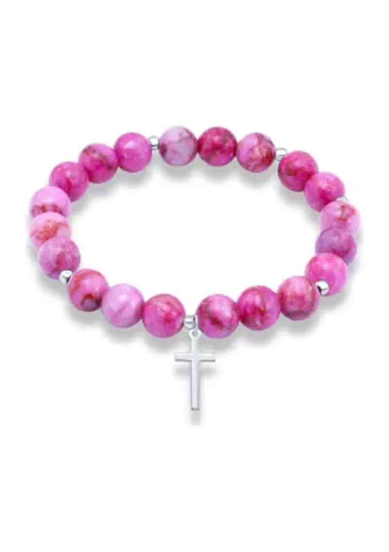 Sterling Silver Cross Charm Bead Bracelet