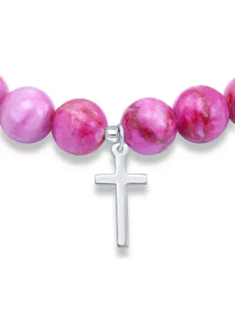 Sterling Silver Cross Charm Bead Bracelet