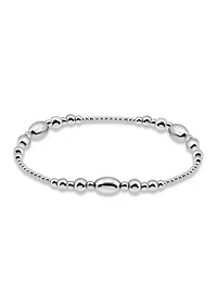 Sterling Silver Oval and Round Beaded Stretch Bracelet