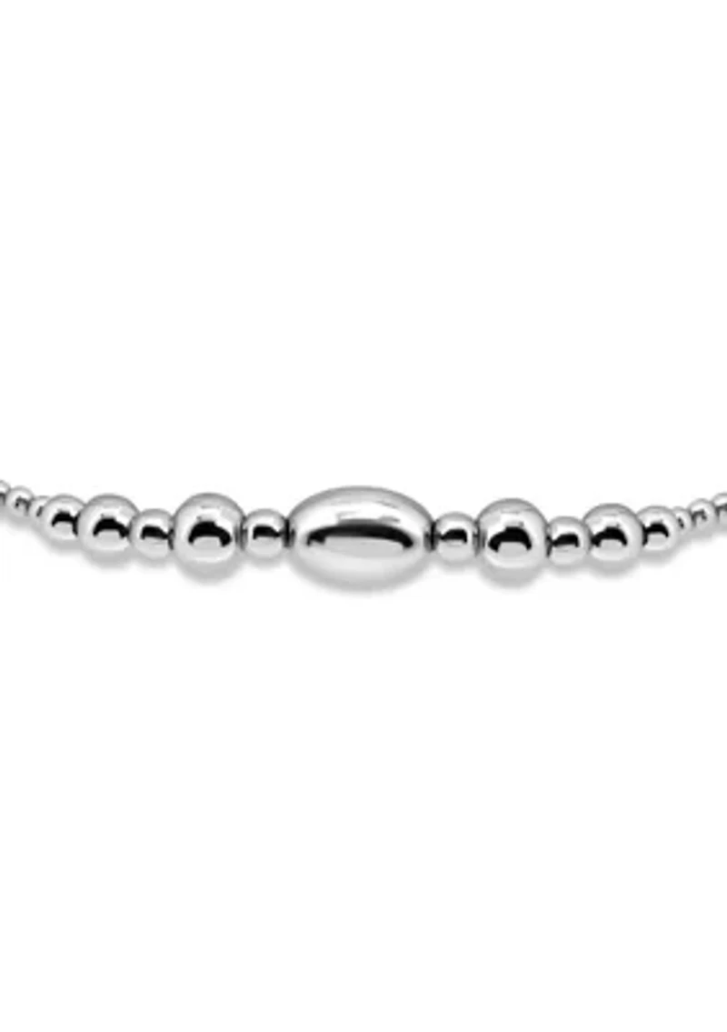 Sterling Silver Oval and Round Beaded Stretch Bracelet