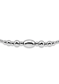 Sterling Silver Oval and Round Beaded Stretch Bracelet