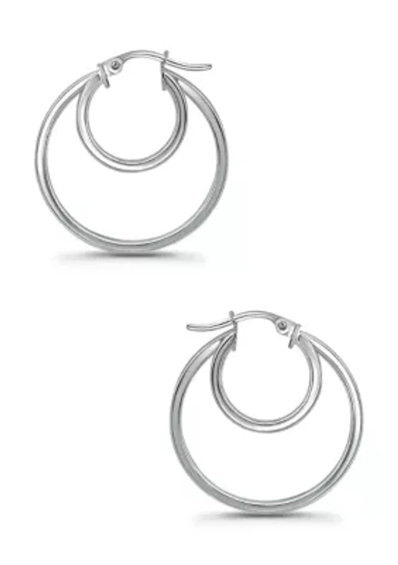 Two Tone Sterling Silver Double Tubing Hoop Earrings