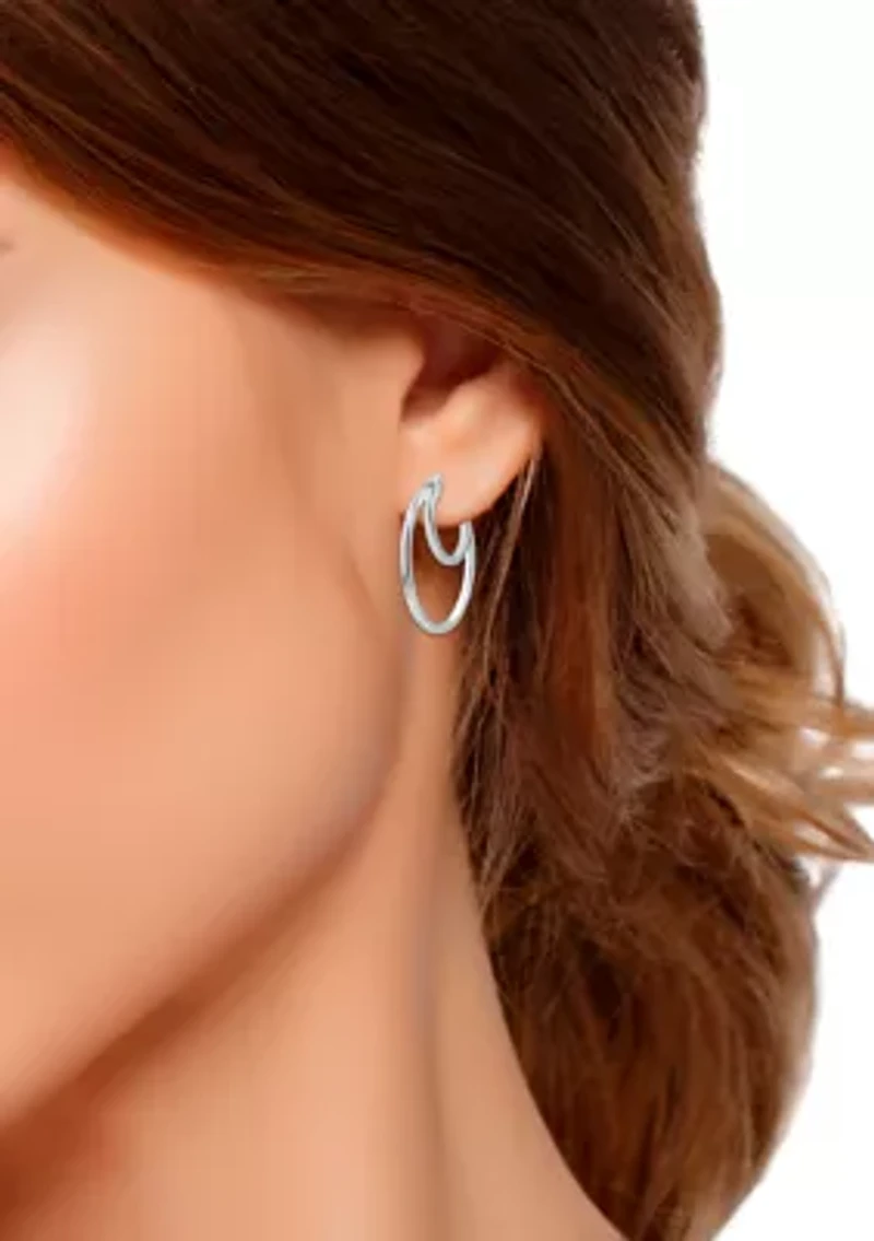 Two Tone Sterling Silver Double Tubing Hoop Earrings