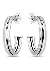 Sterling Silver Double Round Tubing Hoop Earrings