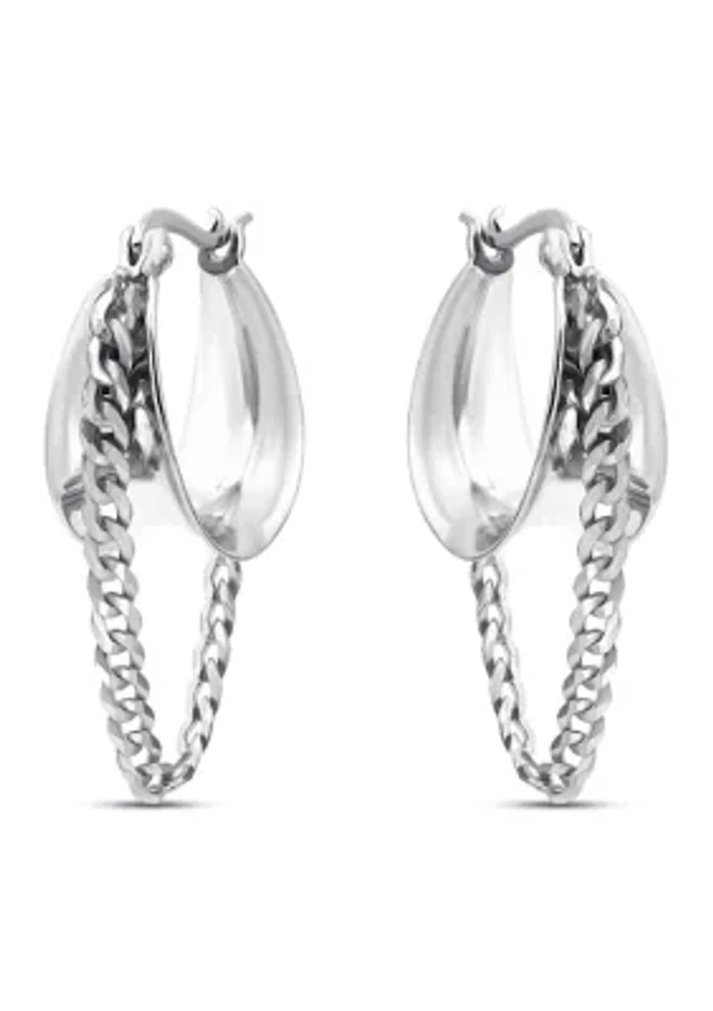 Sterling Silver Curb Chain Hoop Earrings