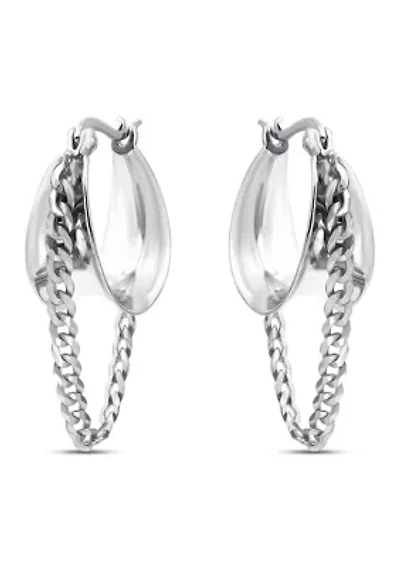 Sterling Silver Curb Chain Hoop Earrings