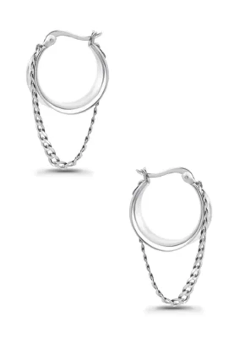 Sterling Silver Curb Chain Hoop Earrings