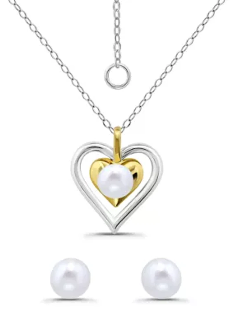 Sterling Silver Heart Pendant Necklace and Stud Earring Set
