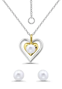 Sterling Silver Heart Pendant Necklace and Stud Earring Set