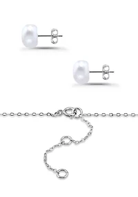 Sterling Silver Heart Pendant Necklace and Stud Earring Set