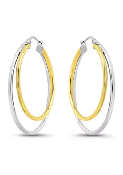 Two Tone Double Round Tubing Hoop Earrings