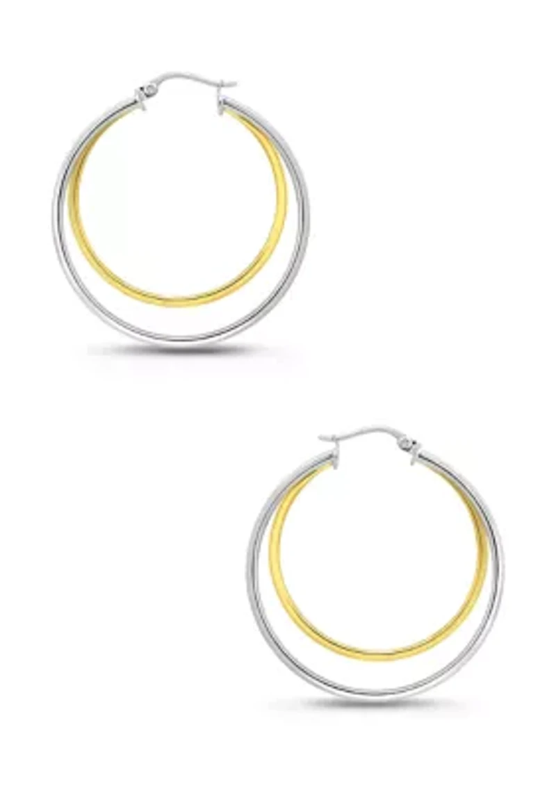 Two Tone Double Round Tubing Hoop Earrings