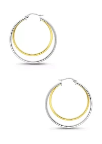 Two Tone Double Round Tubing Hoop Earrings