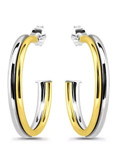 Sterling Silver Double Round Tubing Hoop Earrings
