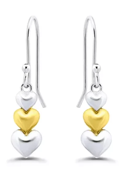 Sterling Silver Two Tone Heart Drop Earrings