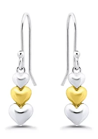 Sterling Silver Two Tone Heart Drop Earrings