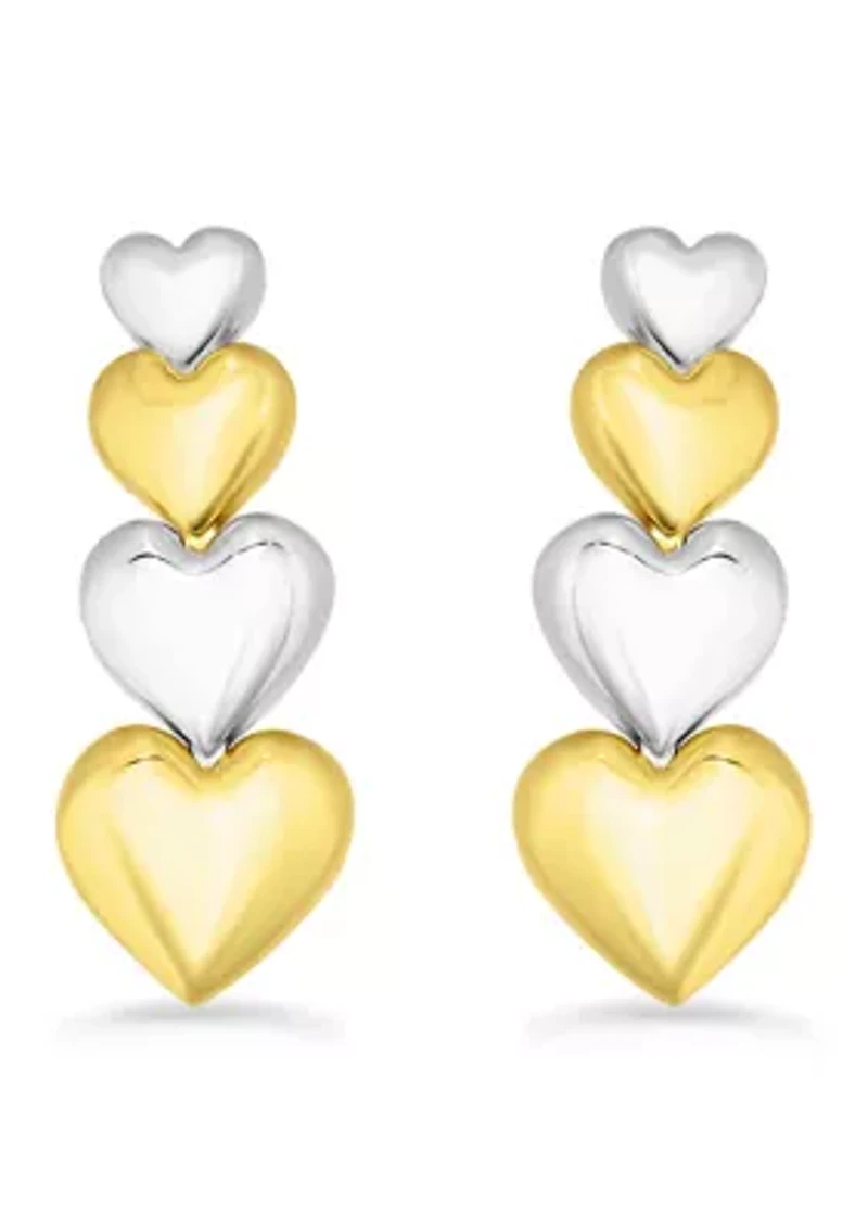 Two-Tone Sterling Silver Linear Heart Earrings