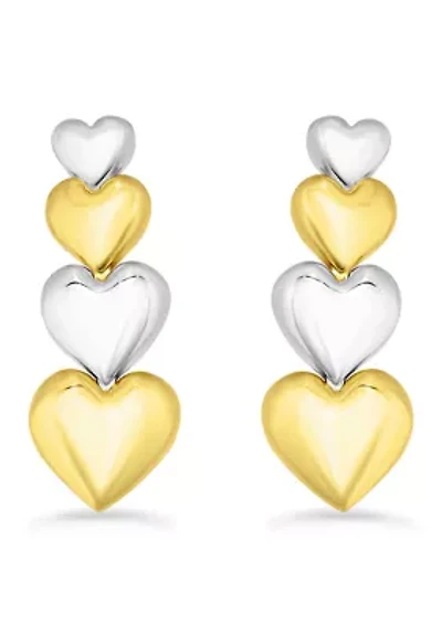 Two-Tone Sterling Silver Linear Heart Earrings