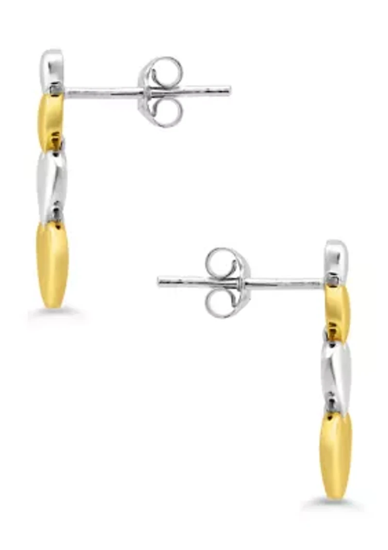Two-Tone Sterling Silver Linear Heart Earrings