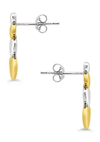 Two-Tone Sterling Silver Linear Heart Earrings