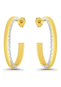 Sterling Silver Two Tone Polish and Diamond Cut Hoop Earrings