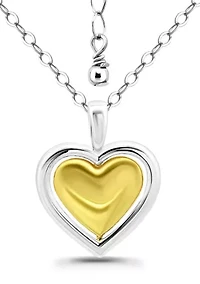 Two Tone Sterling Silver Heart Pendant Necklace